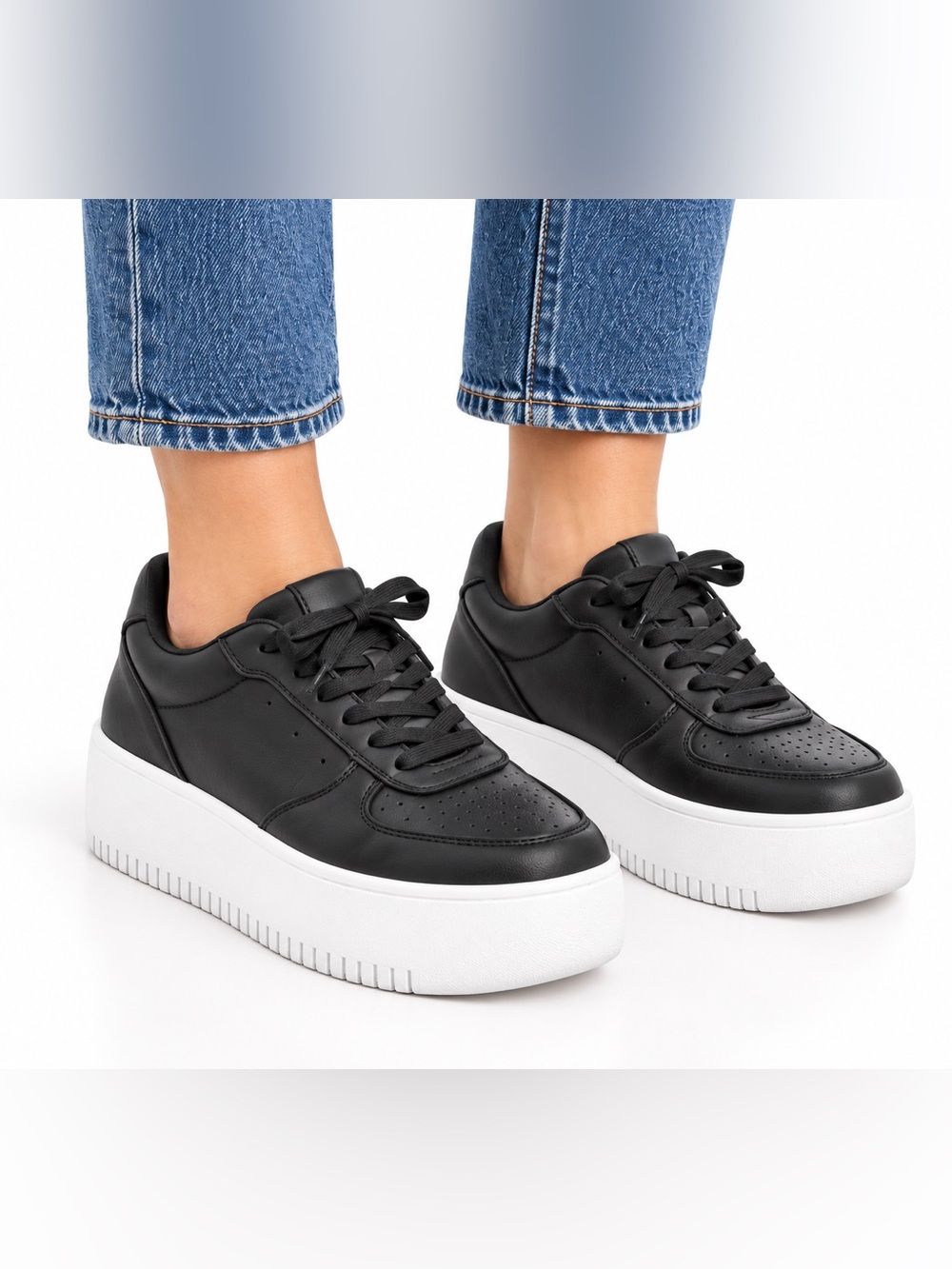 Steve Madden Rocket Black Platform Creeper Lace-Up Sneakers Size 8
